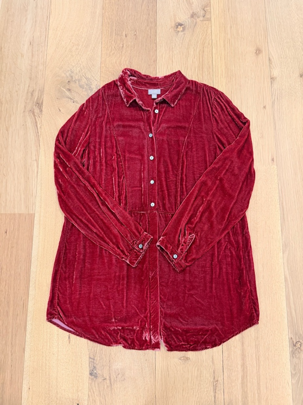 J. Jill Velvet Button Front Tunic Blouse Rayon Silk Red Size Medium
